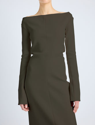 Proenza Schouler Detail image of Yara Dress In Bi-Stretch Suiting in Earth