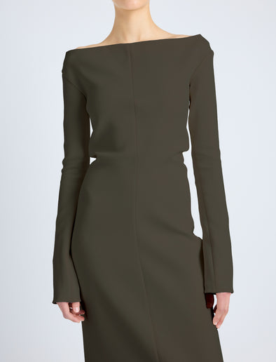 Proenza Schouler Detail image of Yara Dress In Bi-Stretch Suiting in Earth