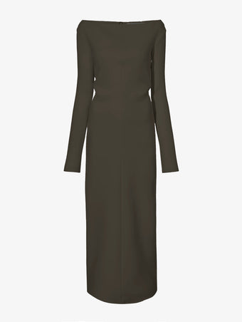 Proenza Schouler Still Life Image of Yara Dress In Bi-Stretch Suiting in Earth