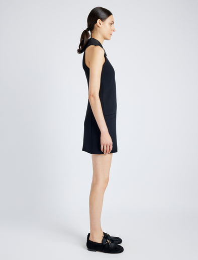 Proenza Schouler Side full length image of model wearing Emi Dress in Bi-Stretch Suiting in BLACK