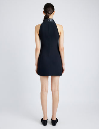 Proenza Schouler Back full length image of model wearing Emi Dress in Bi-Stretch Suiting in BLACK
