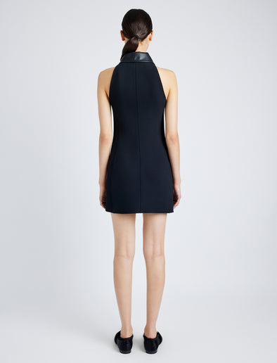 Proenza Schouler Back full length image of model wearing Emi Dress in Bi-Stretch Suiting in BLACK