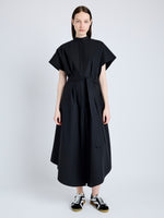Proenza Schouler Front full length image of model wearing Walker Dress in Eco Poplin in BLACK