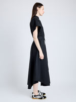 Proenza Schouler Side full length image of model wearing Walker Dress in Eco Poplin in BLACK