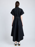 Proenza Schouler Back full length image of model wearing Walker Dress in Eco Poplin in BLACK
