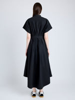 Proenza Schouler Back full length image of model wearing Walker Dress in Eco Poplin in BLACK