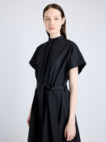 Proenza Schouler Detail image of model wearing Walker Dress in Eco Poplin in BLACK