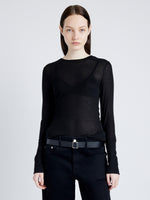 Proenza Schouler Front cropped image of model wearing Kaiya Top in Sheer Slub Jersey in BLACK