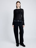 Proenza Schouler Front full length image of model wearing Kaiya Top in Sheer Slub Jersey in BLACK