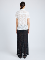 Proenza Schouler Back full length image of model wearing Kennedy Top in Stretch Lace in OFF WHITE