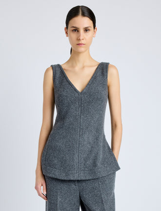 Proenza Schouler Front cropped image of model wearing Winona Top in Wool Jersey in DARK GREY MELANGE