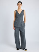 Proenza Schouler Front full length image of model wearing Winona Top in Wool Jersey in DARK GREY MELANGE