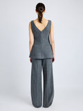 Proenza Schouler Back full length image of model wearing Winona Top in Wool Jersey in DARK GREY MELANGE