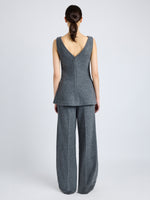 Proenza Schouler Back full length image of model wearing Winona Top in Wool Jersey in DARK GREY MELANGE