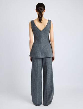 Proenza Schouler Back full length image of model wearing Winona Top in Wool Jersey in DARK GREY MELANGE