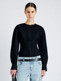 Proenza Schouler Front cropped image of model wearing Ivonne Top in Eco Poplin in BLACK