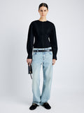 Proenza Schouler Front full length image of model wearing Ivonne Top in Eco Poplin in BLACK