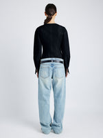Proenza Schouler Back full length image of model wearing Ivonne Top in Eco Poplin in BLACK