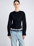 Proenza Schouler Detail image of model wearing Ivonne Top in Eco Poplin in BLACK