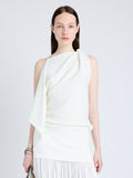 Proenza Schouler Front cropped image of model wearing Alyssa Top in Matte Viscose Crepe in IVORY