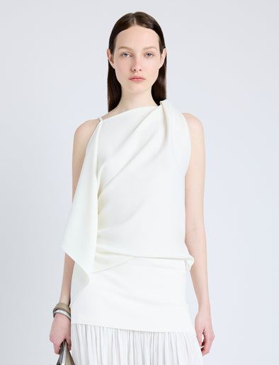 Proenza Schouler Front cropped image of model wearing Alyssa Top in Matte Viscose Crepe in IVORY