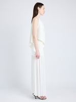 Proenza Schouler Side full length image of model wearing Alyssa Top in Matte Viscose Crepe in IVORY