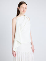 Proenza Schouler Detail image of model wearing Alyssa Top in Matte Viscose Crepe in IVORY
