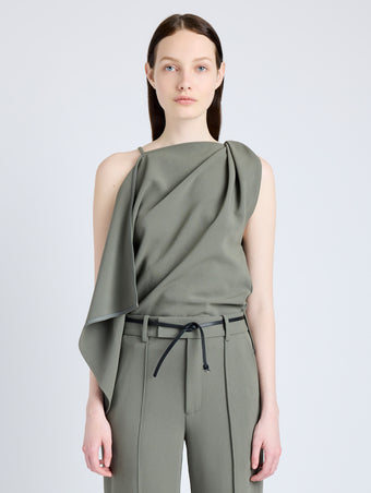 Proenza Schouler Front cropped image of model wearing Alyssa Top in Matte Viscose Crepe in WOOD