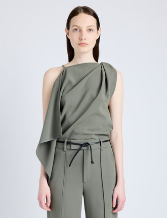 Proenza Schouler Front cropped image of model wearing Alyssa Top in Matte Viscose Crepe in WOOD