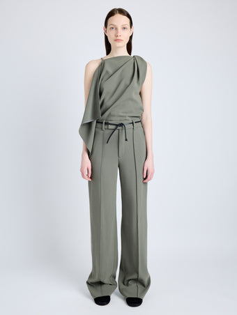 Proenza Schouler Front full length image of model wearing Alyssa Top in Matte Viscose Crepe in WOOD