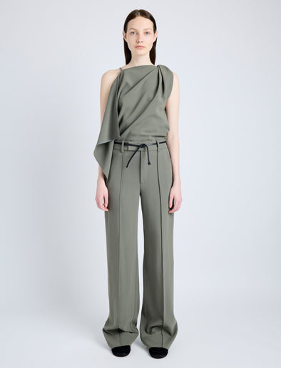 Proenza Schouler Front full length image of model wearing Alyssa Top in Matte Viscose Crepe in WOOD