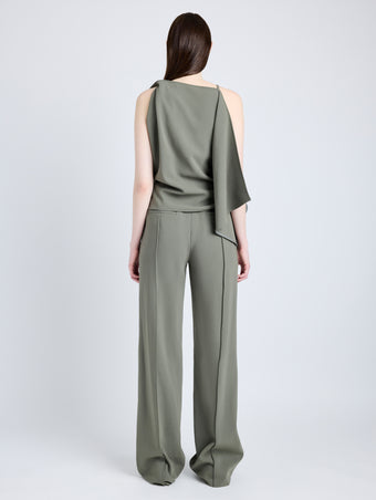 Proenza Schouler Back full length image of model wearing Alyssa Top in Matte Viscose Crepe in WOOD