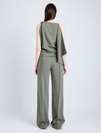 Proenza Schouler Back full length image of model wearing Alyssa Top in Matte Viscose Crepe in WOOD