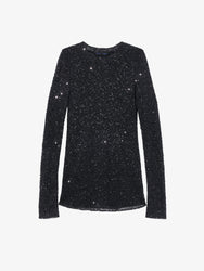 Proenza Schouler Still Life image of Sophie Long Sleeve Top in Sequin in BLACK