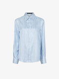 Proenza Schouler flat of Madison Top in Stripe Silk Twill in pale blue multi