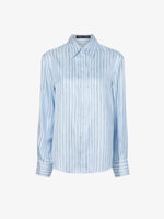 Proenza Schouler flat of Madison Top in Stripe Silk Twill in pale blue multi