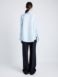 Proenza Schouler back image of model wearing Madison Top in Stripe Silk Twill in pale blue multi