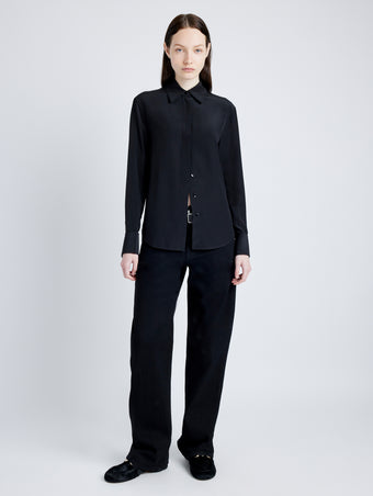 Proenza Schouler front image of model wearing Arabella Top in Eco Silk in BLACK