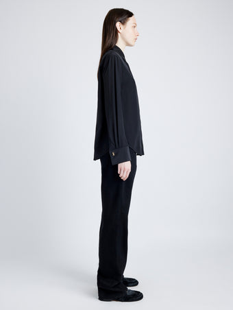 Proenza Schouler side image of model wearing Arabella Top in Eco Silk in BLACK