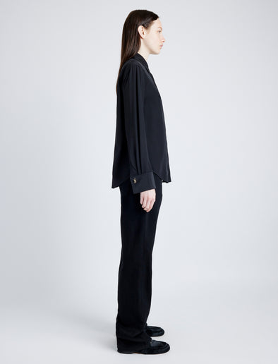 Proenza Schouler side image of model wearing Arabella Top in Eco Silk in BLACK