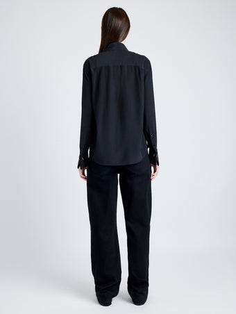 Proenza Schouler back image of model wearing Arabella Top in Eco Silk in BLACK