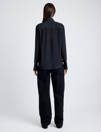 Proenza Schouler back image of model wearing Arabella Top in Eco Silk in BLACK