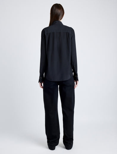 Proenza Schouler back image of model wearing Arabella Top in Eco Silk in BLACK