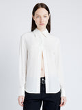 Proenza Schouler Front cropped image of model wearing Arabella Top in Eco Silk in WHITE
