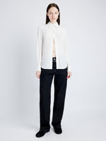 Proenza Schouler Front full length image of model wearing Arabella Top in Eco Silk in WHITE