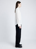Proenza Schouler Side full length image of model wearing Arabella Top in Eco Silk in WHITE