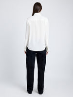 Proenza Schouler Back full length image of model wearing Arabella Top in Eco Silk in WHITE