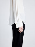 Proenza Schouler Detail image of model wearing Arabella Top in Eco Silk in WHITE