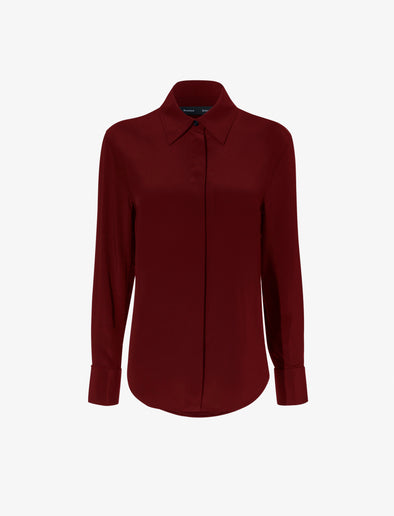 Proenza Schouler flat image of Arabella Top in Eco Silk in OX BLOOD