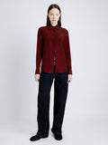 Proenza Schouler front image of model wearing Arabella Top in Eco Silk in OX BLOOD
